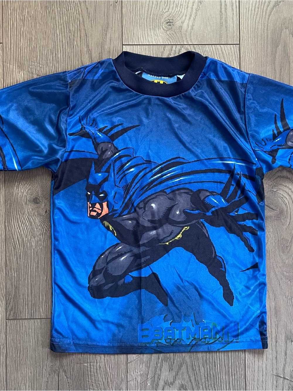 Vintage 2002 Warner Bros. Batman Kids Medium Blue Black Lightweight T-Shirt